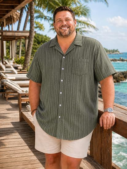 Tall Vertical Stripe Camp Collar Hawaiian Shirt