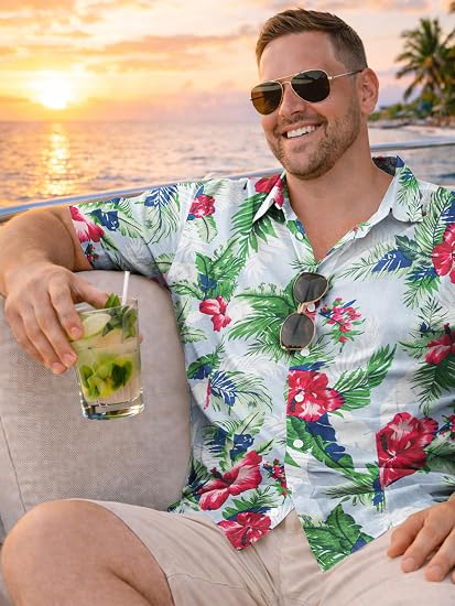 Tall Men Tropical Floral Hawaiian Shirt