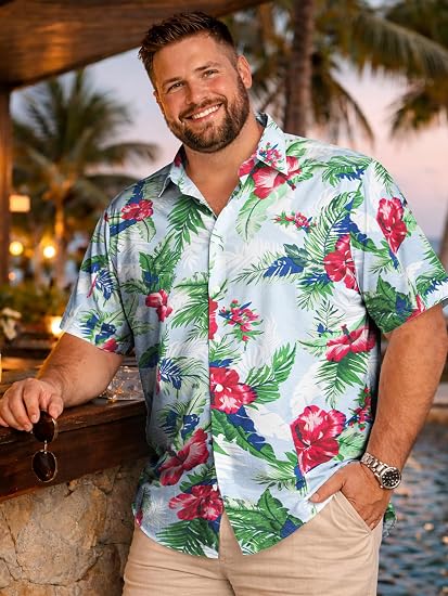 Tall Men Tropical Floral Hawaiian Shirt